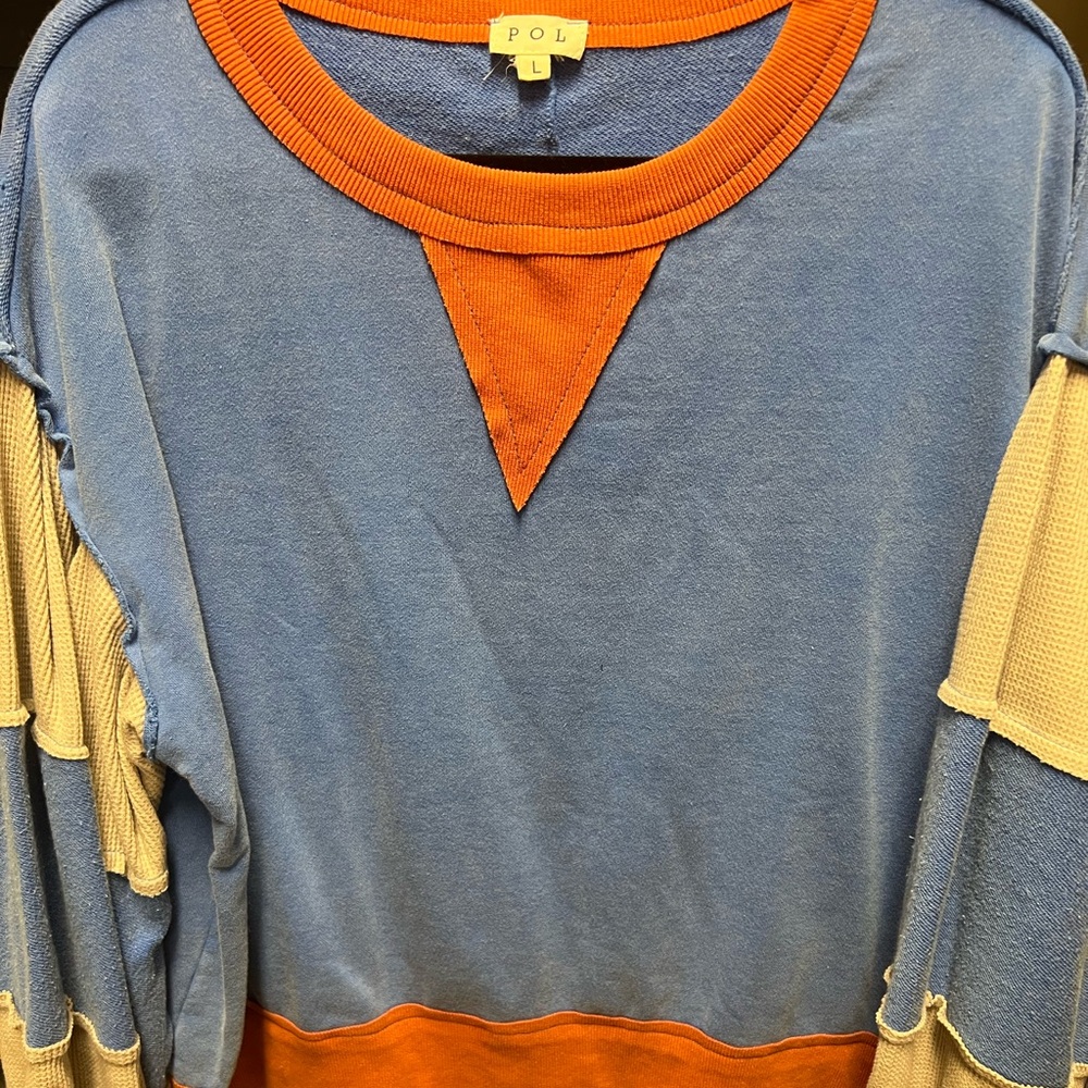 POL Blue and Orange Crewneck Sweater